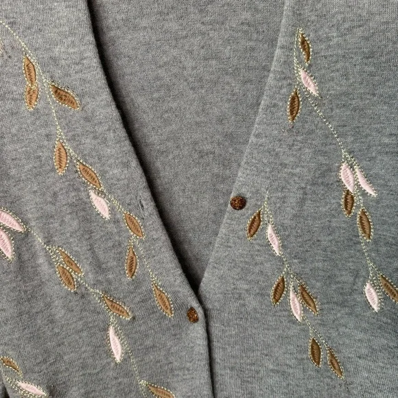 SUNDANCE Afterlight Gray Embroidered Cardigan Merino Wool Cotton Embellished SM - Picture 5 of 16
